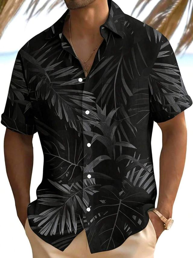 men's black floral print short sleeve button-up shirt