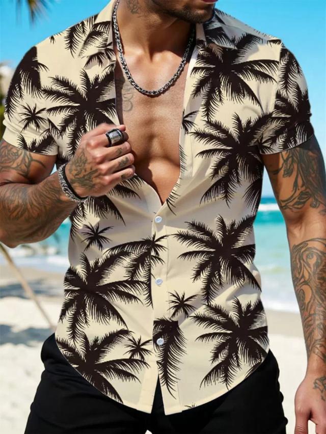 men's palm tree print short sleeve button-up shirt