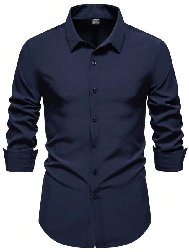 navy blue plain front button up long sleeve shirt