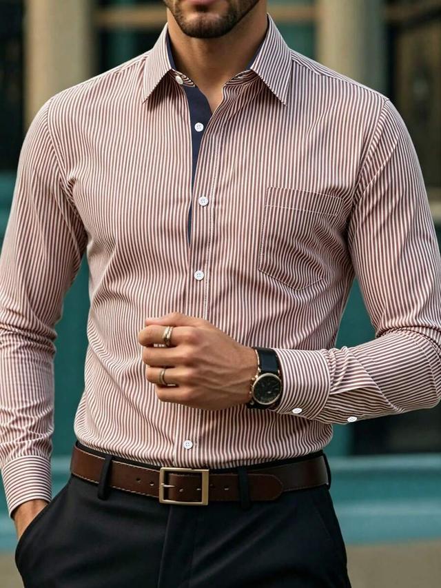 striped print patchwork pocket long sleeve shirt