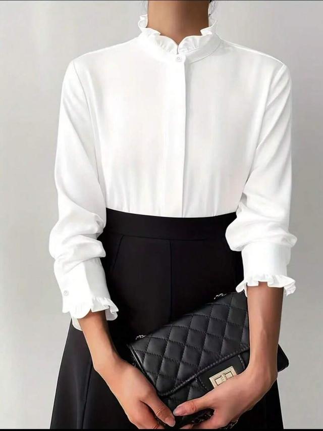 white frill collar minimalist casual blouse