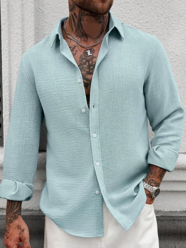 manfinity casualcool men solid linen long sleeve shirt