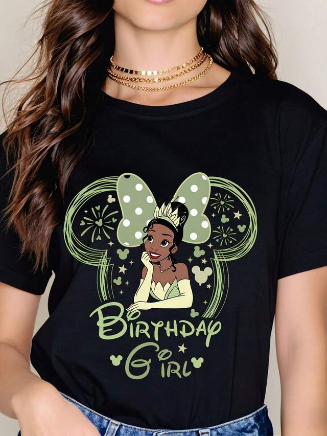 tiana birthday girl disney princess black graphic t-shirt