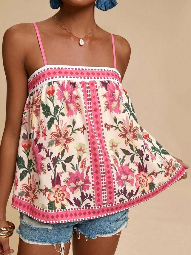floral print camisole with pink border detail