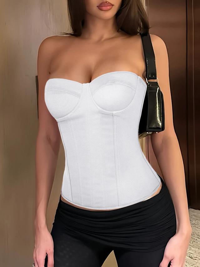 solid white corset top with boning and lace-up back