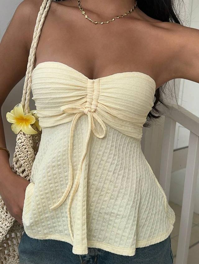 pale yellow textured knit bandeau top