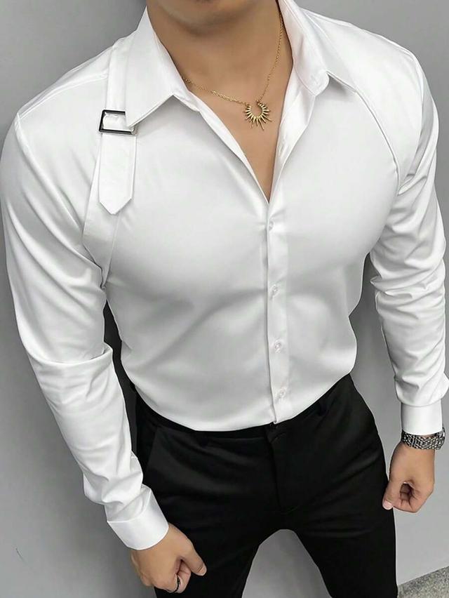white long sleeve button-up shirt with buckle detail
