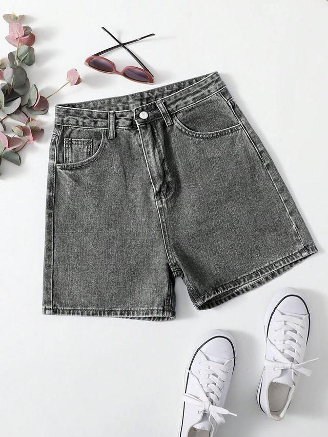 high waisted grey denim shorts
