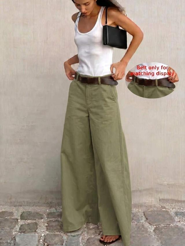 women's olive green wide leg cotton trousers