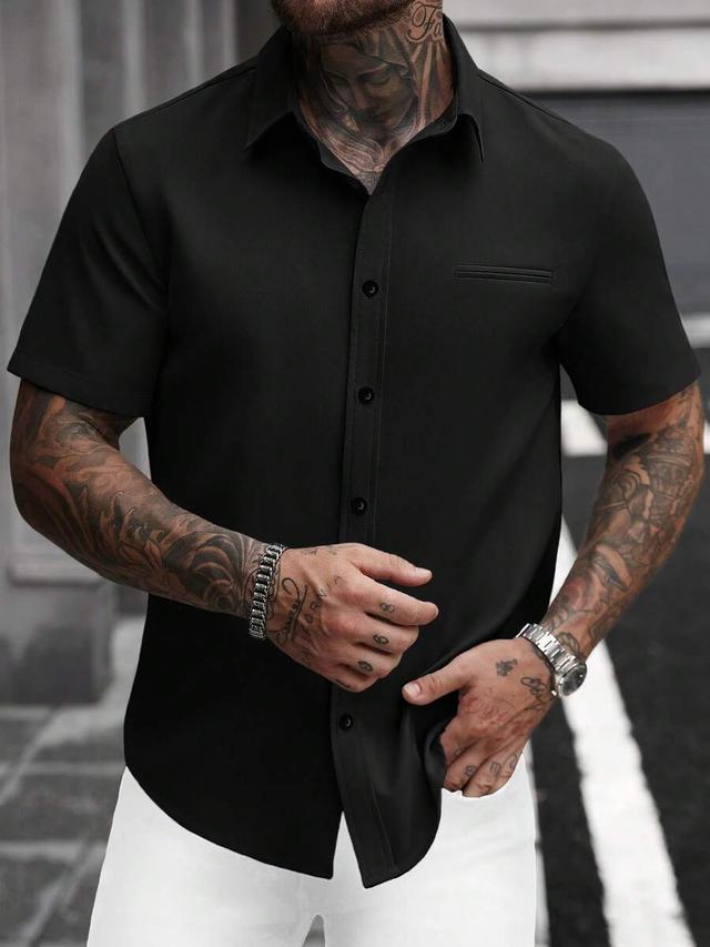 black short sleeve casual business button-up shirt
