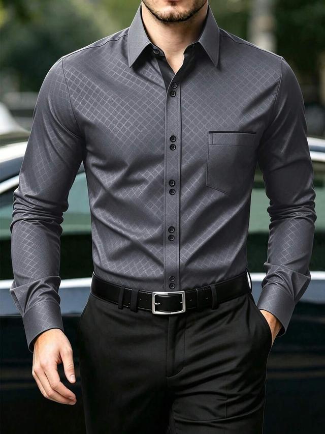 grey diamond jacquard long sleeve button-up shirt