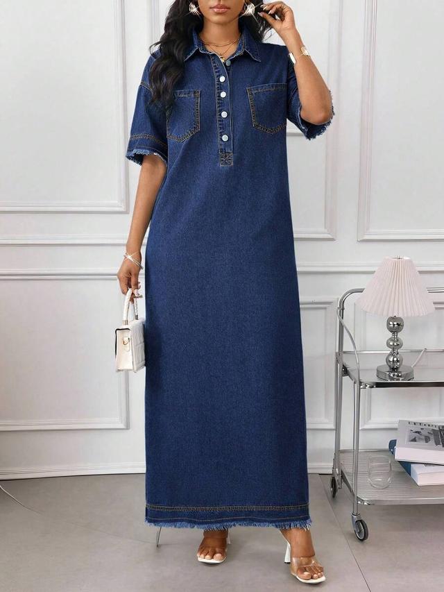 Dark Wash Denim Midi Shirt Dress