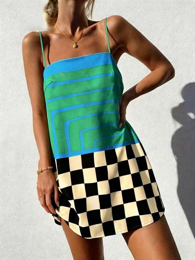 vaclyn women's summer casual patchwork print strap dress