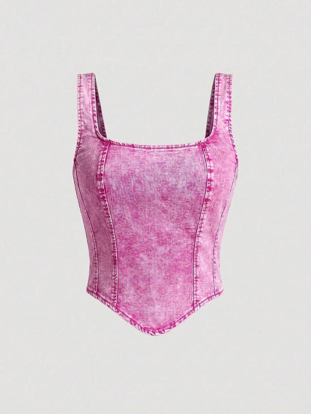 square neck asymmetric hem sleeveless denim corset top