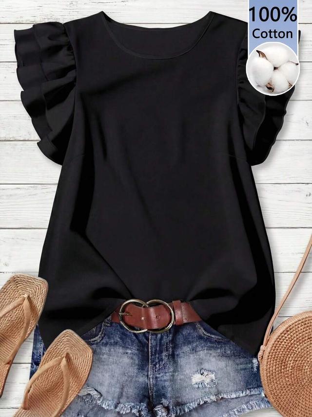 minimalist black cotton ruffle sleeve top