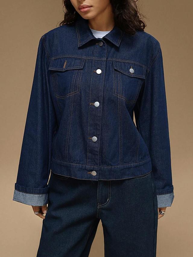 classic dark wash denim trucker jacket