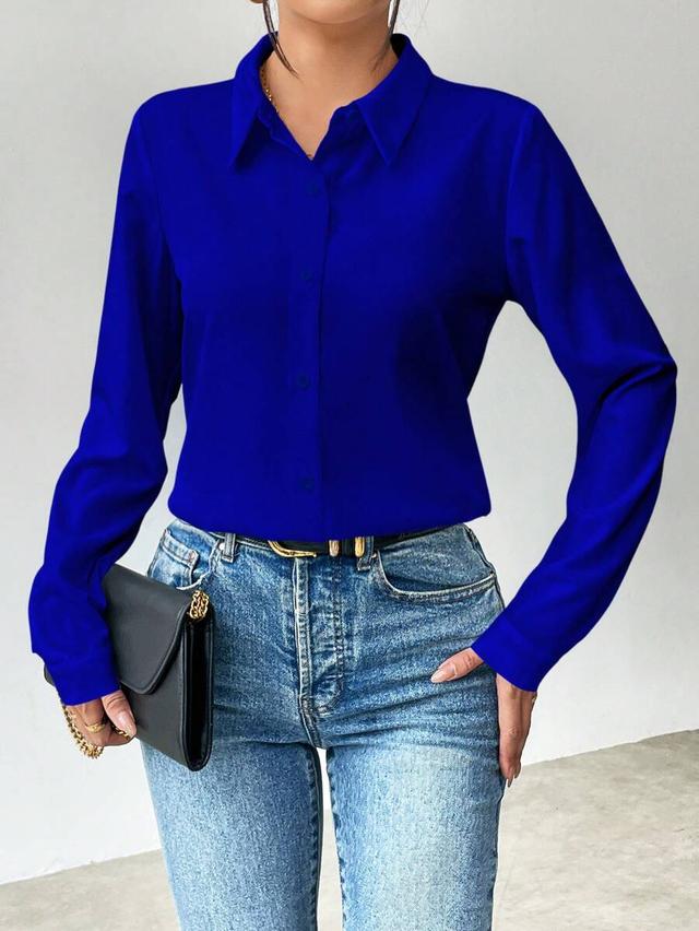 royal blue button-front long sleeve casual shirt