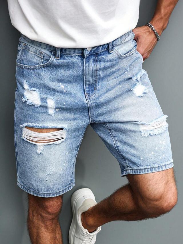 light wash ripped denim shorts