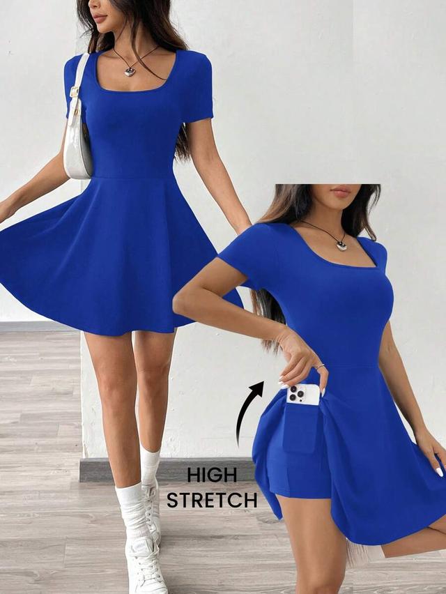navy blue knitted casual sport short dress