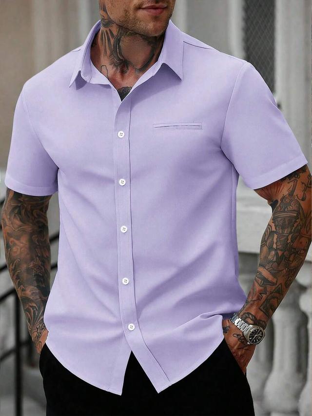 lavender short sleeve button down casual shirt
