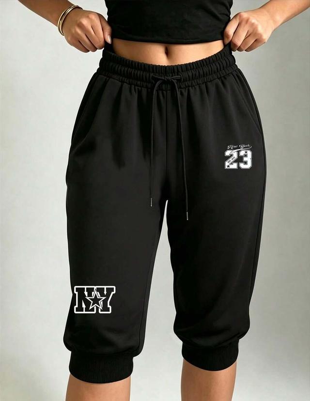 black star letter print capri jogger sweatpants