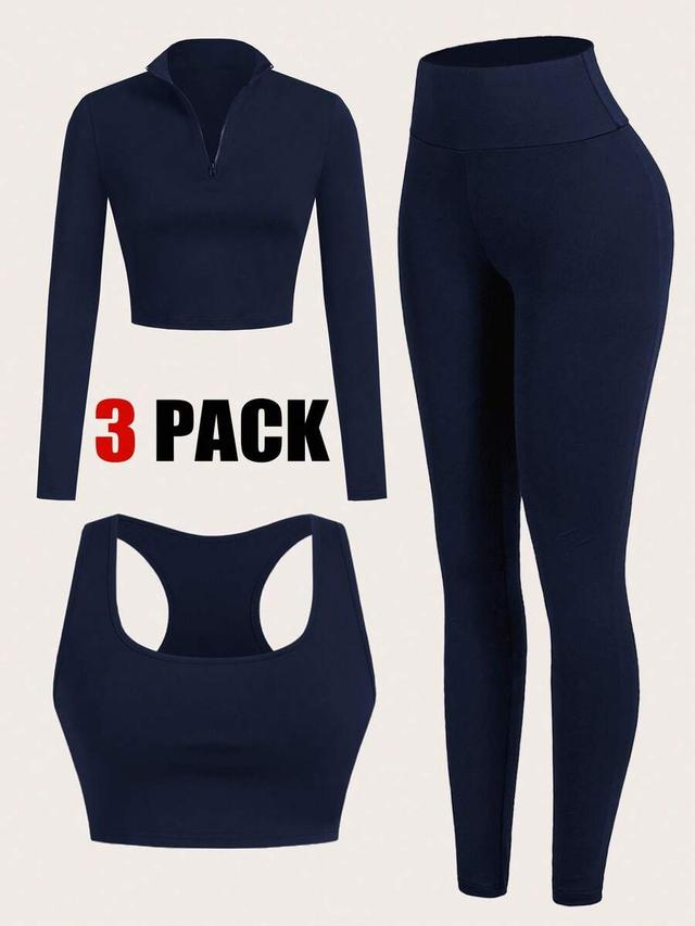 navy blue ribbed three piece activewear set