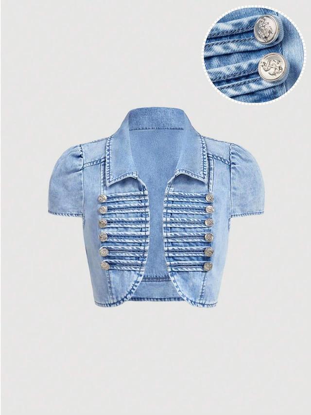 light blue denim sailor cropped jacket