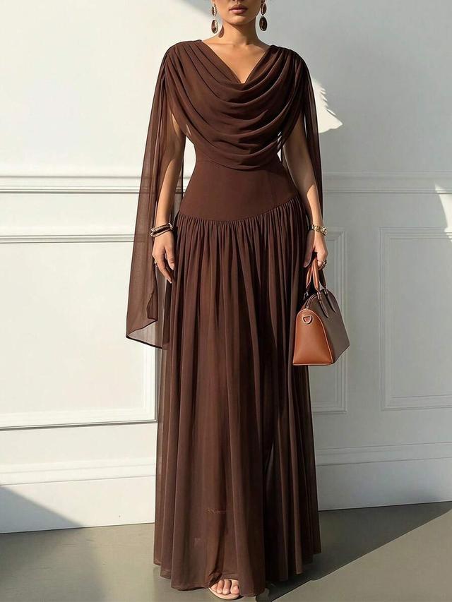 modelyn elegant brown scoop neck long dress