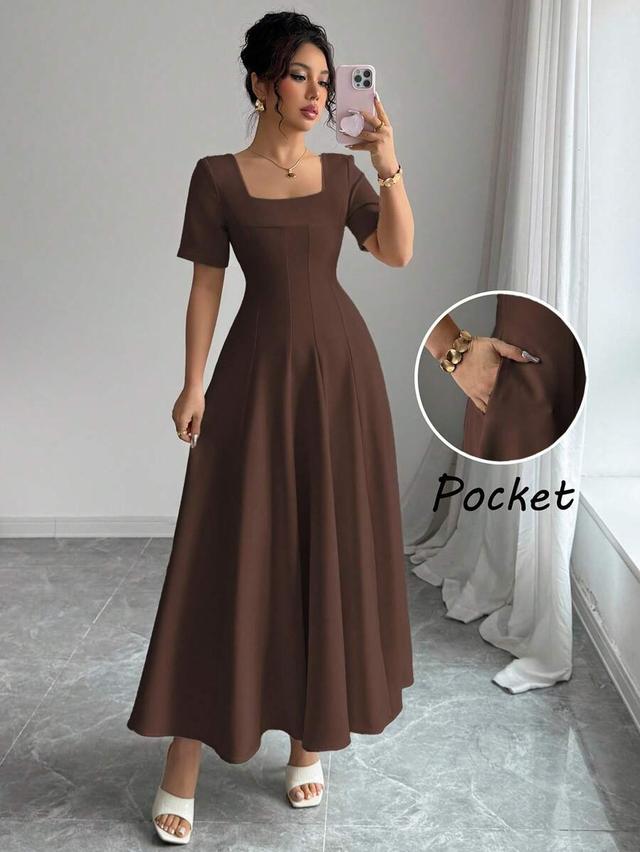 elegant coffee brown minimalist a-line tea dress