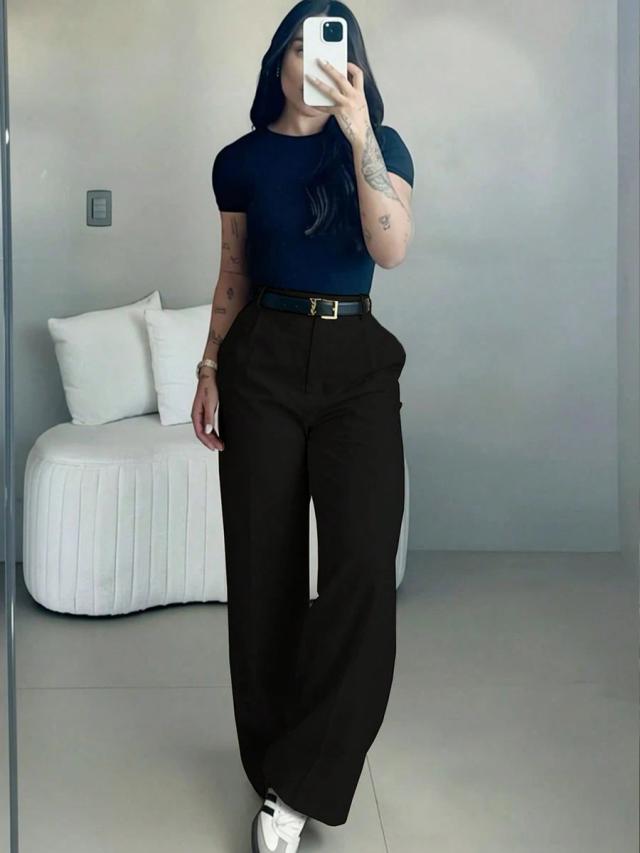 women's high waist slim fit wide leg pants