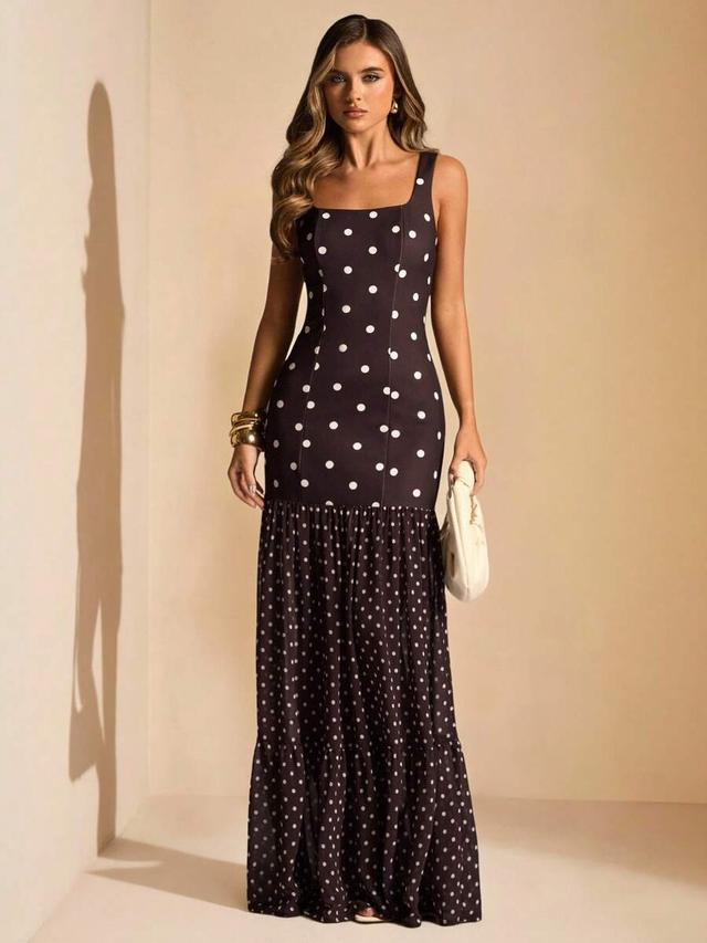 polka dot sleeveless bodycon maxi dress
