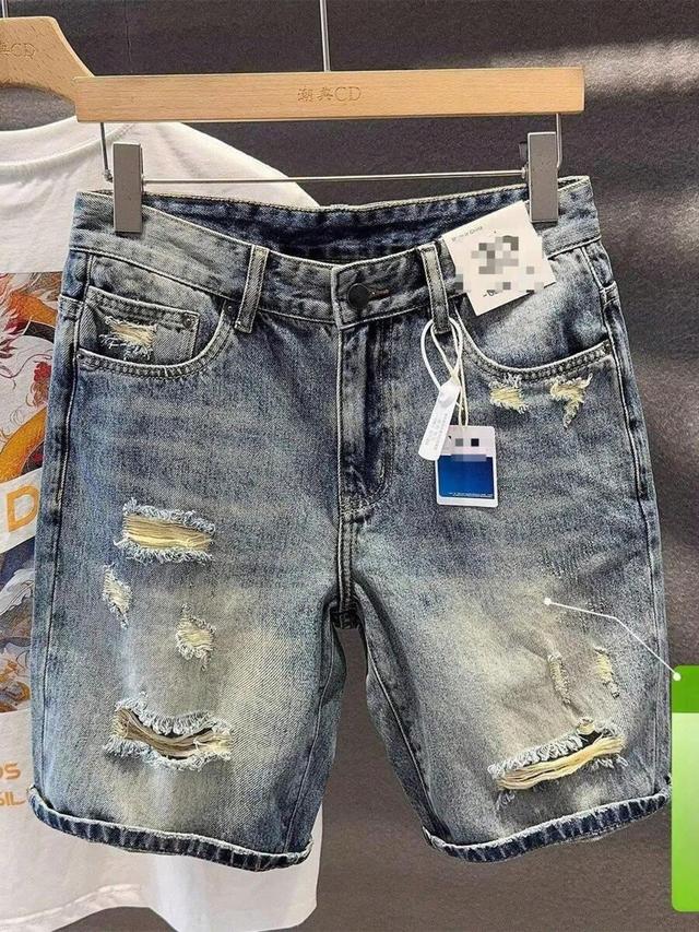 men vintage light wash ripped denim bermuda shorts