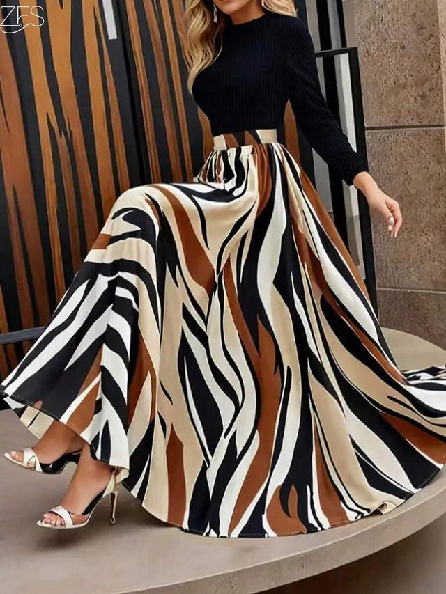 geometric print color block maxi skirt