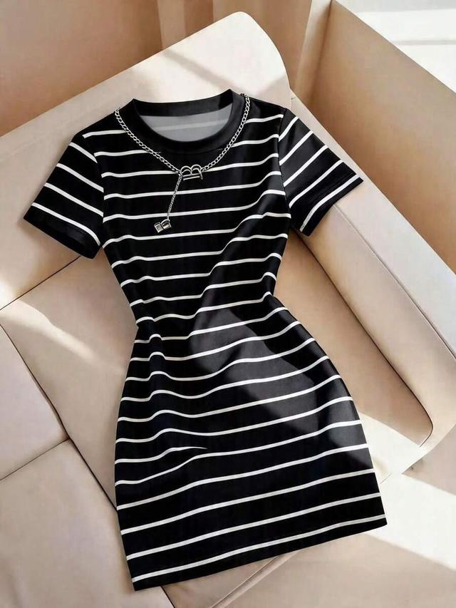 franclia women's striped round neck short sleeve mini dress