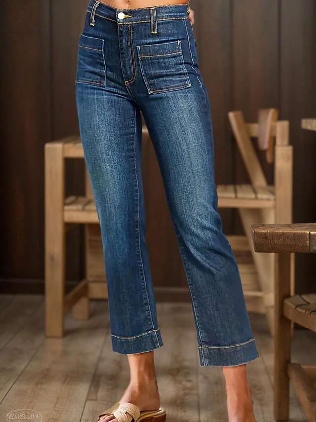 women's casual stretch denim straight leg washed jeans