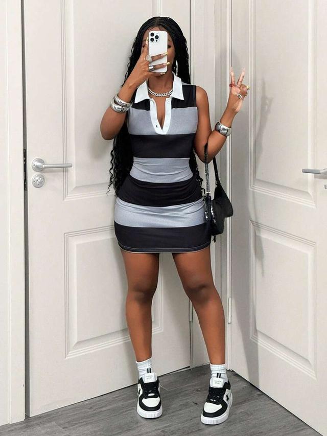 sleeveless striped polo mini dress
