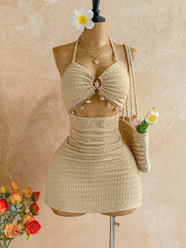 solid color ruched tie-neck mini dress