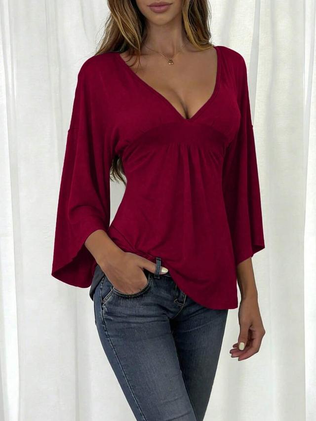 inawly solva women's solid v-neck minimalist casual top