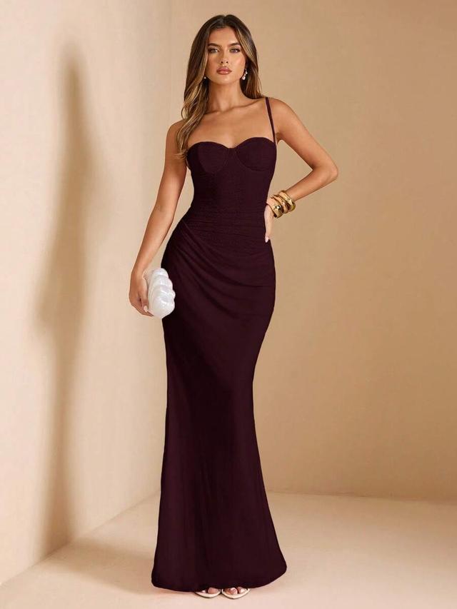 elegant dark purple lace patchwork spaghetti strap dress