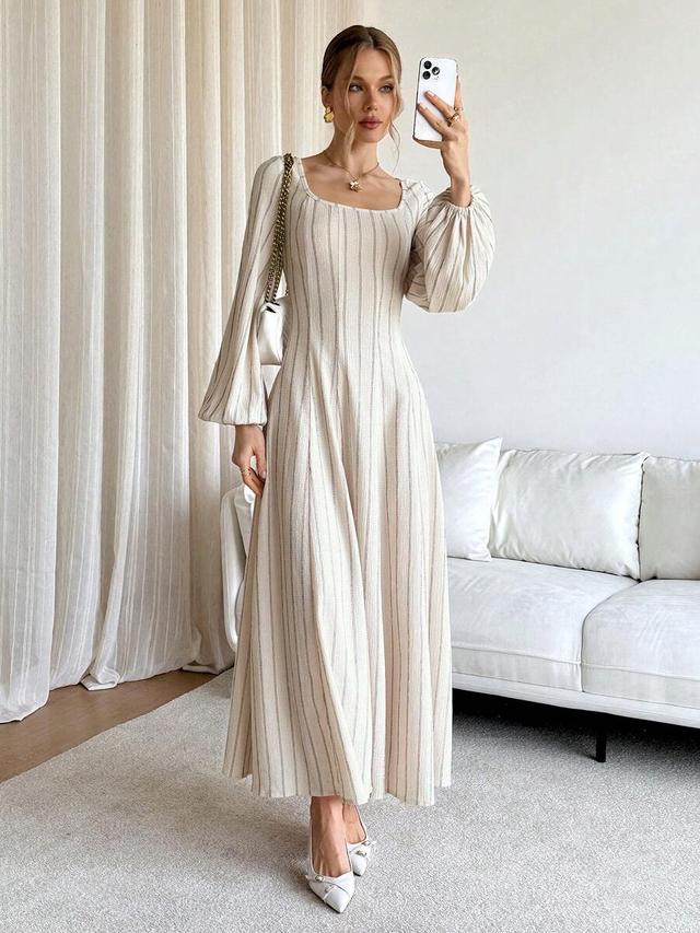 siren gaze elegant striped long-sleeved tea party dress