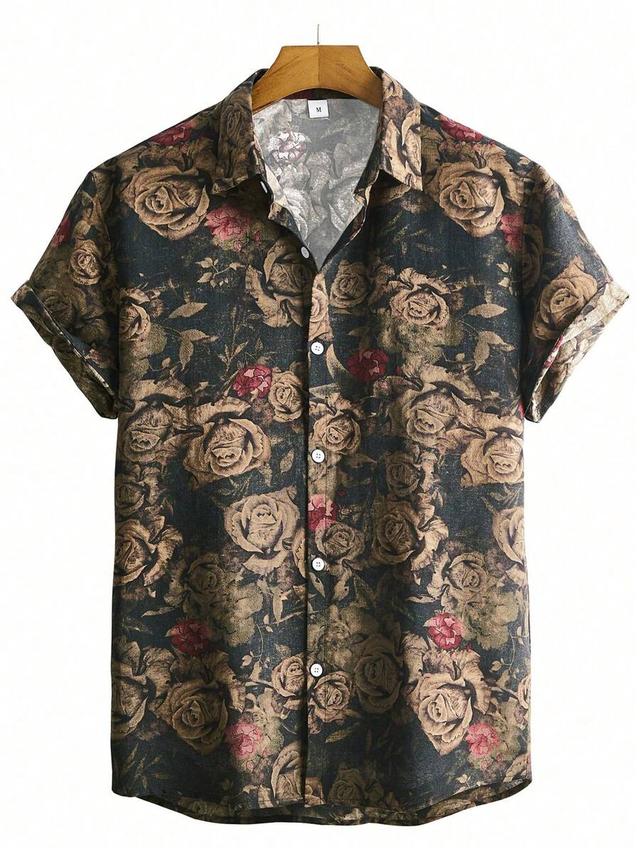 men floral print button up shirt
