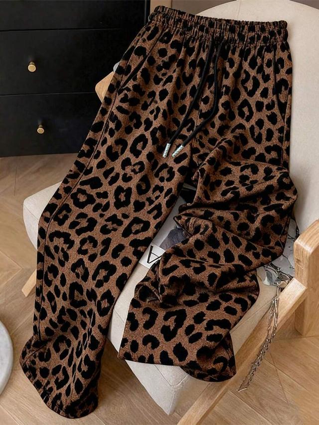 leopard print relaxed fit drawstring sweatpants