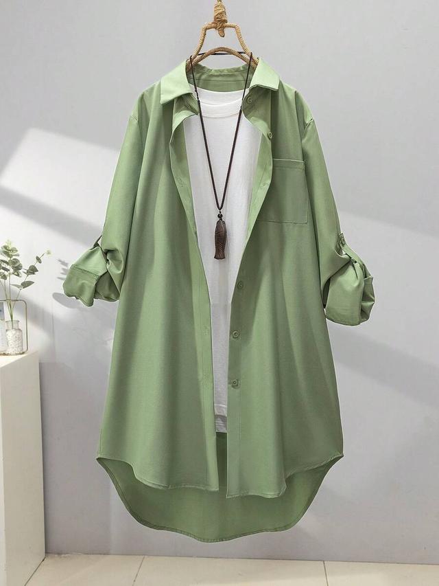 women's casual solid color long shirt spring