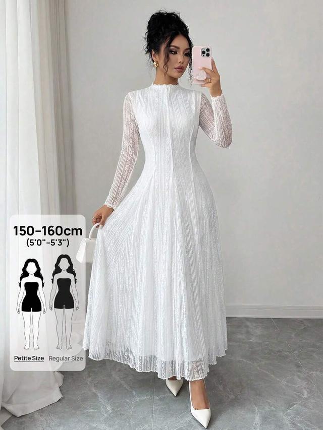 elegant white lace long sleeve stand collar dress