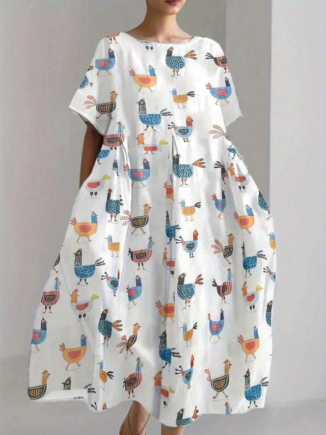 women's cute round neck short sleeve dress with pockets