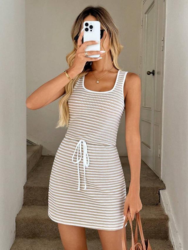 striped knit tank dress with drawstring waist