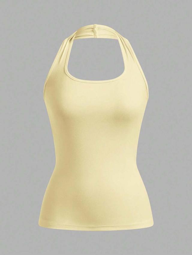 yellow tight casual halter neck camisole