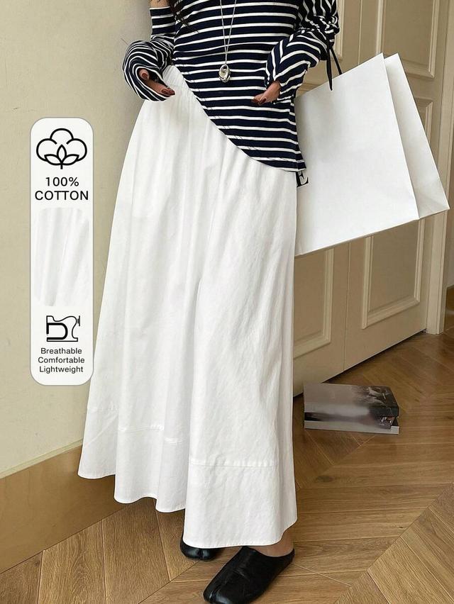 white cotton simple pleated midi skirt