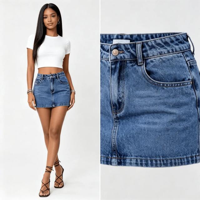 women's high waist vintage washed denim mini skirt
