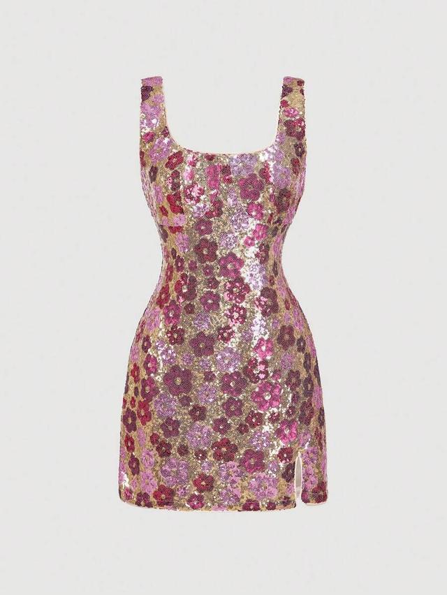 fuchsia sequin embroidered romantic party mini dress